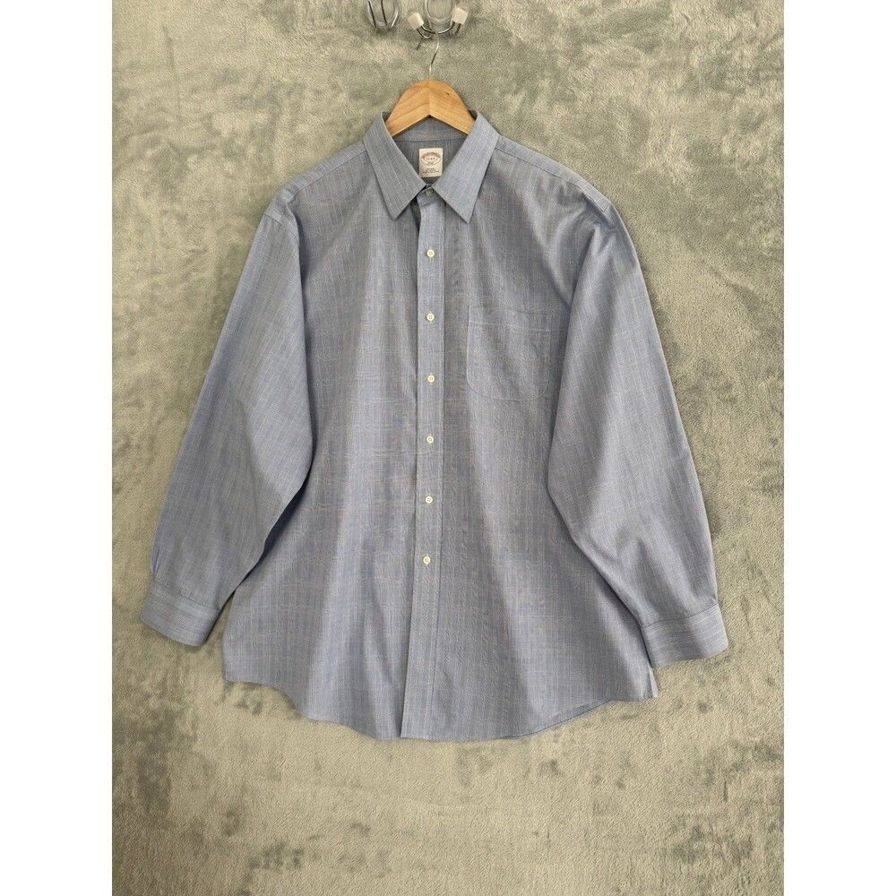 Brooks Brothers 346 Shirt Mens 17 34/35 XL Blue Plaid Button Down No Iron